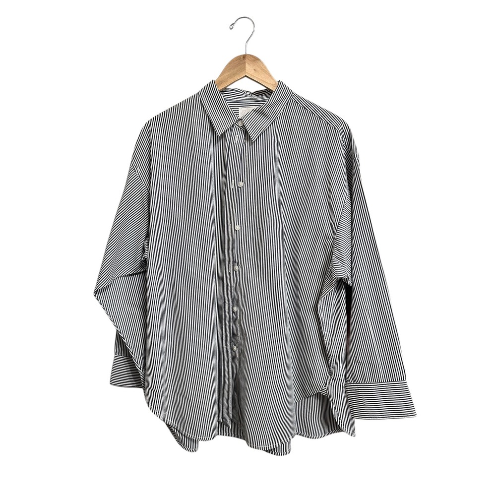 J.Crew Relaxed-fit crisp cotton poplin shirt in navy stripe Women's‎ 20 #AW719